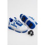 Çocuk Patenli 4 Tekerlekli Mavi Spor Işıklı Paten Ayakkabı - Tekerlekli Sneakers Seferipaten