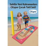 Çocuk Plaj Seti Desenli Çocuk Matı ve 1 Adet Deniz Makarnası Seti - Pembe