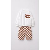 Çocuk Ride Big Waves Baskılı Sweatshirt Kahverengi Ekose Bol Paça Pantolon 2’li Takım - 3 - 4 Yaş - Krem