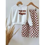 Çocuk Ride Big Waves Baskılı Sweatshirt Kahverengi Ekose Bol Paça Pantolon 2’li Takım - 7 - 8 Yaş - Krem