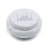 Çocuk - Sarıkhane Cami Sarığı - Beyaz Kumaş - Beyaz Takke - Çapraz Sarım - Cami Nakışlı - 6 metre, 50 Cm