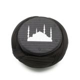 Çocuk - Sarıkhane Cami Sarığı - Siyah Kumaş - Siyah Takke - Çapraz Sarım - Cami Nakışlı - 6 Metre, 50 Cm