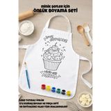 Çocuk Şef Önlüğü Boyama Seti – Kişiye Özel Isimli, Cupcake Desenli, Kumaş Boyası ve Fırça Dahil - Beyaz