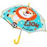 Çocuk Şemsiyesi Lion N' Friends 6 Telli Fiber Çift Katlı | Rüzgarda Kırılmaz, Aslan Baskılı, Sarı Saplı, Dayanıklı Fiber Tel, Çocuklara Özel