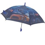 Çocuk Şemsiyesi, Yarış Arabası Desenli, Lacivert, 8 Tel, Hafif Plastik-Naylon, Metal İskeletli