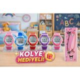 Çocuk Spor Dijital Saat, Alarm, Kronometre, 3 Atm Su Geçirmez ve Figürlü Kolye Hediye - 02S-Kahverengi - Seçenek 1