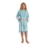 Çocuk Striped Peştamal Bornoz%100 Pamuk Unisex Mavi 11-12