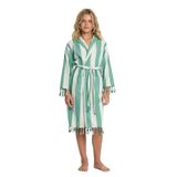 Çocuk Striped Peştamal Bornoz%100 Pamuk Unisex Yeşil 11-12