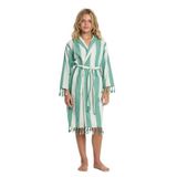 Çocuk Striped Peştamal Bornoz%100 Pamuk Unisex Yeşil 13-14