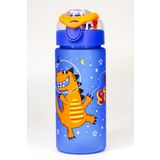 Çocuk Su Matarası Tritan Pipetli Su Şişesi Geniş Ağız Dinozor Okul Suluğu BPAsız 500mL Mavi T0108