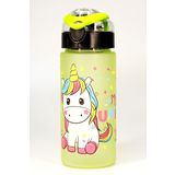 Çocuk Su Matarası Tritan Pipetli Su Şişesi Geniş Ağız Unicorn Okul Suluğu BPAsız 500mL Yeşil T0108