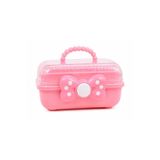Çocuk Takı ve Toka Organizeri Otomatik Açılır Katlı Düzenleyici Kutu 27x15x15 cm Pembe Taşınabilir Çok Bölmeli Saklama Çantası-Benekli