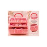 Çocuk Takı ve Toka Organizeri Otomatik Açılır Katlı Düzenleyici Kutu 27x15x15 cm Pembe Taşınabilir Çok Bölmeli Saklama Çantası Pembe