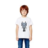 Çocuk Tişört Anten Detaylı Robot Baskılı Yuvarlak Yaka Kısa Kol %100 Pamuk Rahat Kesim Günlük Modern