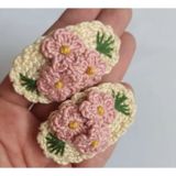 Çocuk Üç Çiçekli Amigurumi Örgü Toka Bej Tek Ebat Çok Renkli