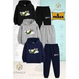 Çocuk Unısex Kalecı Yesıl Formalı 3'lü Kapşonlu Eşofman Takımı - 10 Yaş - Siyah - Gri - Lacivert