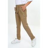 Çocuk Unisex Kız/erkek Beli Lastikli Dar Paça Pamuklu Gabardin Kumaş Bej Okul PANTOLONU-PNT-2023 - Slim Fit - 12 - 13 Yaş