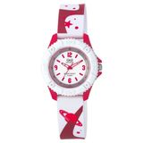 Çocuk Unisex Pembe Mor Puantiye Desenli Su Geçirmez Kol Saati Kırmızı Beyaz