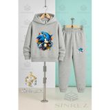 Çocuk Unısex Sonıc Yarım Ymrk Sıkan Kapşonlu Eşofman Takımı - XS - S - Gri