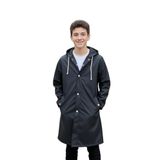 Çocuk Unisex Su Geçirmez Uzun Yağmurluk Siyah