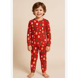Çocuk Yılbaşı Temalı Pijama Takımı Kırmızı