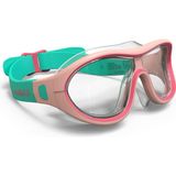 Çocuk Yüzücü Maskesi - Pembe/yeşil - Şeffaf Cam - Swimdow - Standart
