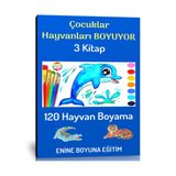 Çocuklar Hayvanları Boyuyor Boyama Kitap Seti 3 Kitap Enine Boyuna Eğitim