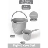 Çocuklar Için 2'li Banyo Seti- Kulplu Kova & Oluklu Maşrapa - Gri