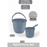 Çocuklar Için 2'li Banyo Seti- Kulplu Kova & Oluklu Maşrapa - Mavi