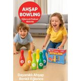 Çocuklar İçin Ahşap Bowling Seti ve Eğitici Ürün El Becersini Geliştirir Motor Beceri Katkı Sağlar