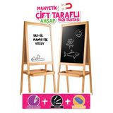 Çocuklar Için Ahşap Yazı Tahtası, Manyetik ve Çift Taraflı Oyun Alanı - Seçenek 1 - Açık Beyaz - Gri
