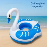 Çocuklar Için Gölgelikli Desenli Şişme Deniz Simidi Hafif Renkli Eğlenceli Oturaklı 80CM 0-6yaş - Mavi Beyaz Kuğu - Mavi - Beyaz