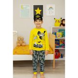 Çocuklar Için Göz Maskeli Karakter Baskılı %100 Pamuk 3 Lü Pijama Takımları - Sarı-13163 - 7 Yaş