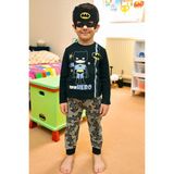 Çocuklar Için Göz Maskeli Karakter Baskılı %100 Pamuk 3 Lü Pijama Takımları - Siyah-04 - 3 Yaş