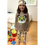 Çocuklar Için Göz Maskeli Karakter Baskılı %100 Pamuk 3 Lü Pijama Takımları - Vizon - 10 Yaş