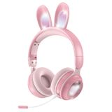 Çocuklar için kablosuz Bluetooth kulaklık, mikrofon, çocuk sevimli kedi kulak kız kulaklık, okul için, pembe anaokulu ışıklı Kawaii gürültü önleyici kulaklıklar çocuklar gençler için çocuk uçak