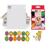 Cocuklar İcin Parmak Boyasi Seti 25X35 Tuval + Pon Pon Fircali Baski Kalipli 23 Parcali Set