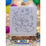Çocuklar İçin Tuval Boyama Seti Sevimli Penguen 19X19 Cm (Tuval, Şövale, Fırça Ve 6 Renk Akrilik Boya Seti)