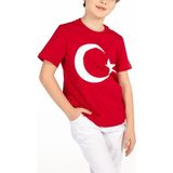 Çocuklar Için Unisex Ay Yıldızlı (Türk Bayraklı) Tişört 23 Nisan Için - 105 - Kırmızı - 11 Yaş