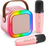 Çocuklar Yetişkinler için Karaoke Makinesi, 2 Kablosuz Mikrofonlu Taşınabilir Mini Bluetooth Hoparlör, LED Işıklar, Aile Ev Partisi için Şarkı Sistemi, Ses Değiştirici, Erkek Kız Karaoke Makinesi