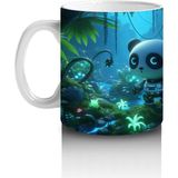 Çocuklara Sütü Sevdiren Gece Ormanında Işıklarla Parlayan Robotik Panda Desenli Kupa Bardak - Renkli - 300 ml