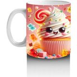 Çocuklara Sütü Sevdiren Neşeli Cupcake Karnavalı Kupa Bardak - Renkli - 300 ml