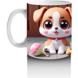 Çocuklara Sütü Sevdiren Neşeli Yavru Köpek Kupa Bardak - Renkli - 300 ml