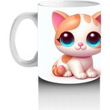 Çocuklara Sütü Sevdiren Pembe Yanaklı Kedi Kupa Bardak - Renkli - 300 ml