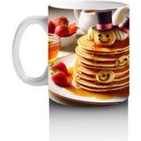 Çocuklara Sütü Sevdiren Şapkalı Gülümseyen Pancake Desenli Kupa Bardak - Renkli