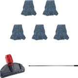 Cod-ex Çift Kovalı Temizlik Arabası Seti Yedek Mop Takımı - 5 Adet 17 Cm. Dar Mop + Mop Tutucu + Sap