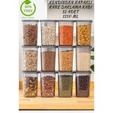 Codemfire 12'Li Kendinden Kendinden Kapaklı Kare Saklama Kabı, Erzak, Baharat 1,15 Litre Antrasit - 1,2 lt