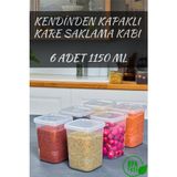 Codemfire 6'Lı Kendinden Kendinden Kapaklı Kare Saklama Kabı, Erzak, Baharat 1,15 Litre - 1,2 lt