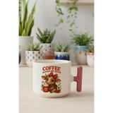 Coffee Makes Me Nicer Sevimli İnek Baskılı Pembe Renkli T Kulplu Latte Fincanı Kupa, QB1L8084-PM