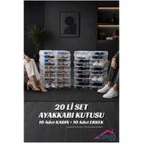 Coffee Moni 20 Lİ SET ERKEK KADIN AYAKKABI KUTUSU 10 ADET KADIN 10 ADET ERKEK - ŞEFFAF AYAKKABI DÜZENLEYİCİ